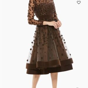 Mac Duggal Embellished Illusion High Neck Long Sleeve Fit & Flare Dress